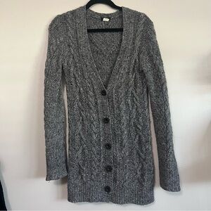 J.Crew Handknit Cable Knit Wool-Cashmere Blend‎ Cardigan Sweater Gray Size Small